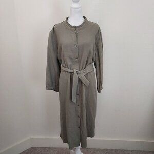 Soft Surroundings Olive Green Belted Gauze Midi Dress NWT Size 2X